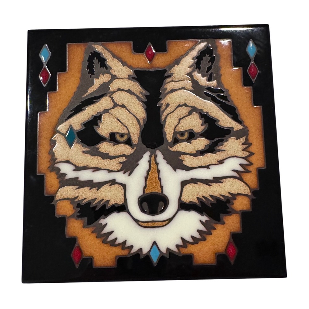 Masterworks Handcrafted Art Tiles Wolf Ceramic Trivet Wall Hanging 6x6 USA Made